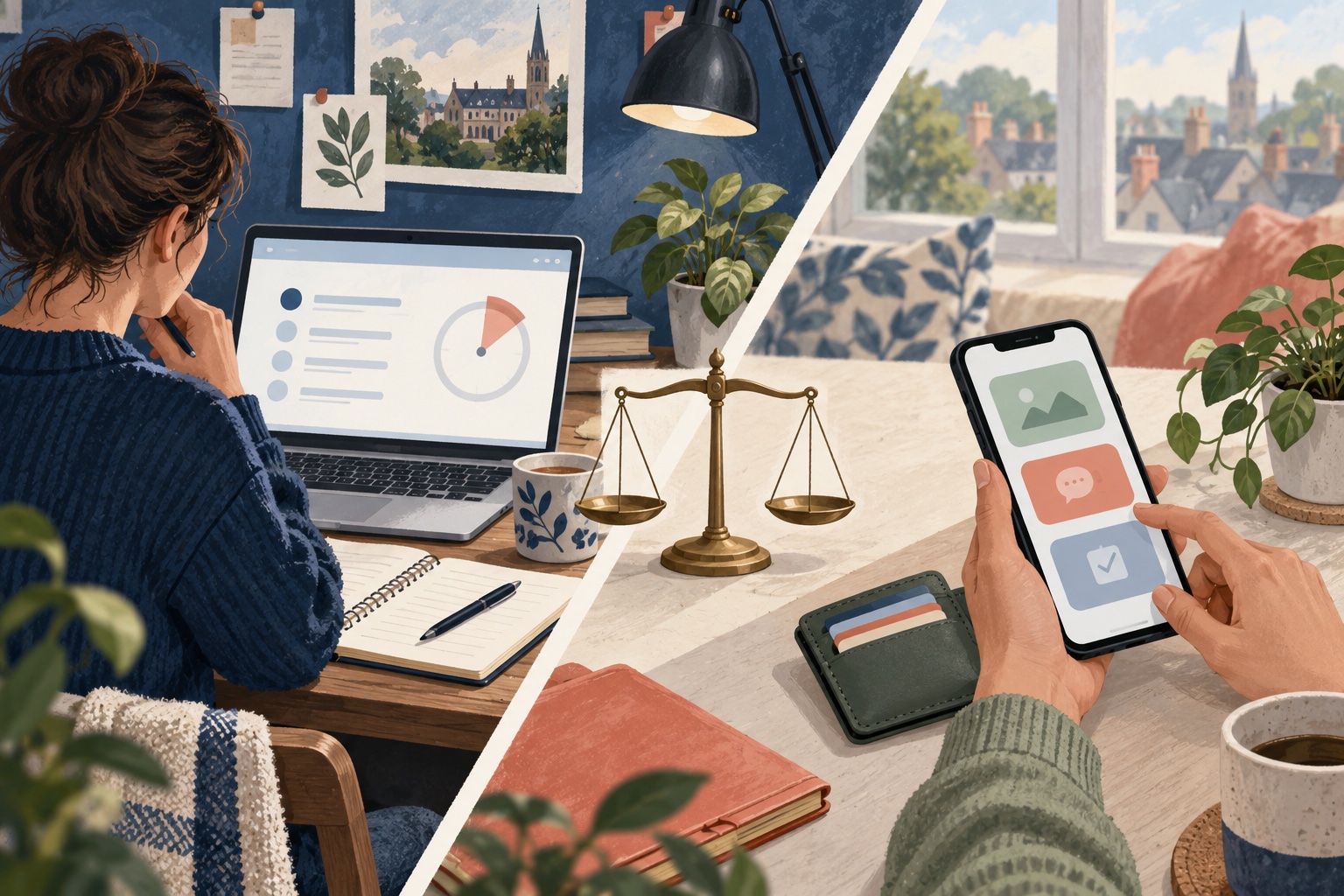 Split editorial illustration comparing research studies with quick survey tasks