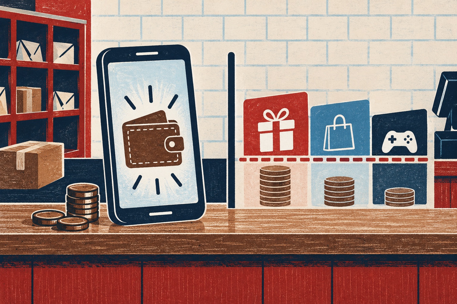Illustration comparing a no-minimum wallet with a gift-card threshold